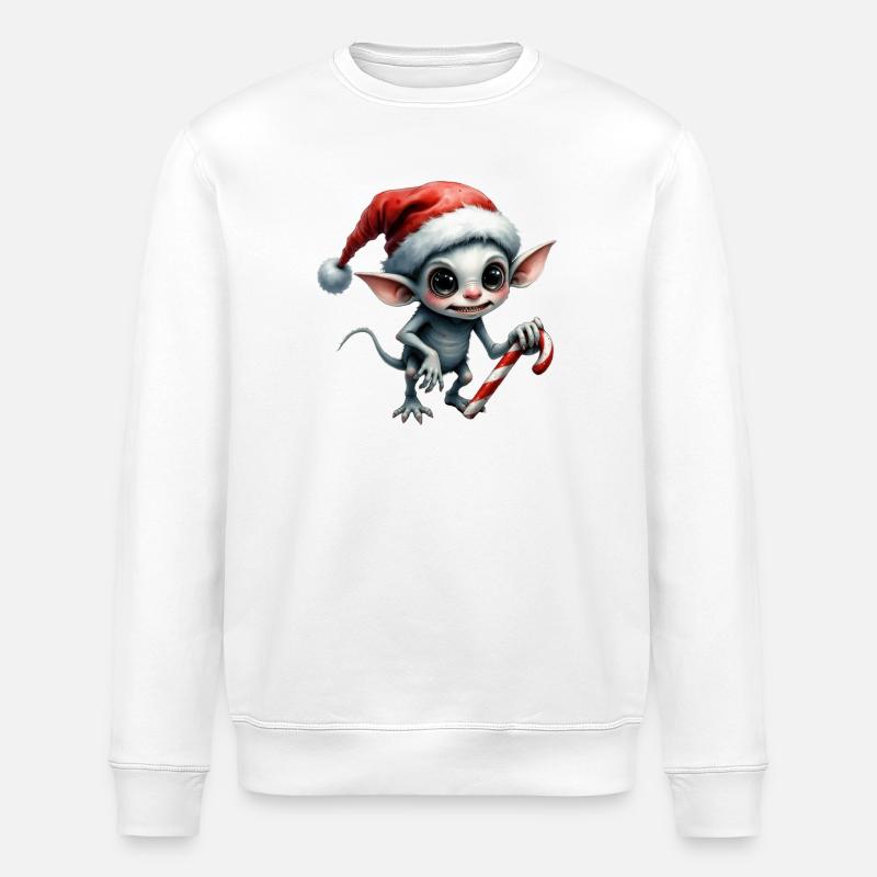 Christmas Elf with Cane - Stanley/Stella ROLLER Unisex Organic Sweatshirt - white