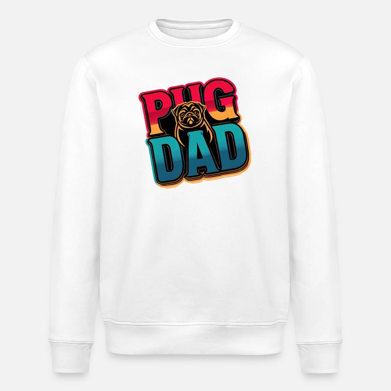 Mops Papa Retro Stil, Hund Papa - Stanley/Stella Unisex Bio-Sweatshirt ROLLER - Weiß