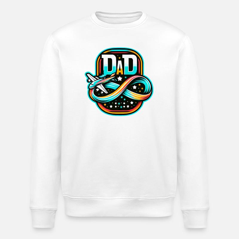 Dad Flight Emblem, Pilot Father  - Stanley/Stella ROLLER Unisex Organic Sweatshirt - white