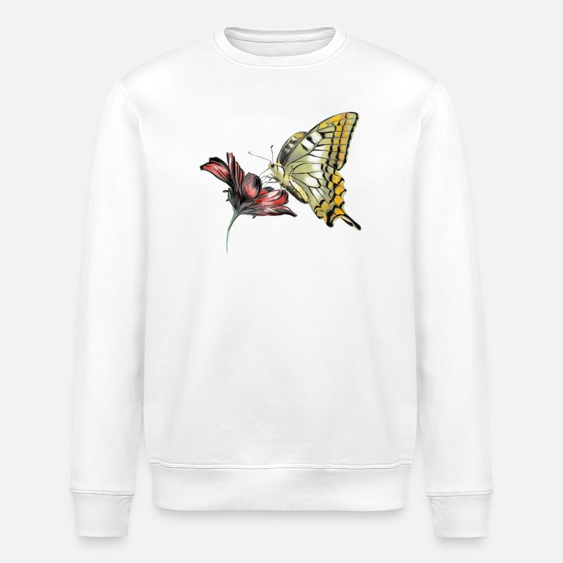 Schmetterling an Blüte - Stanley/Stella Unisex Bio-Sweatshirt ROLLER - Weiß