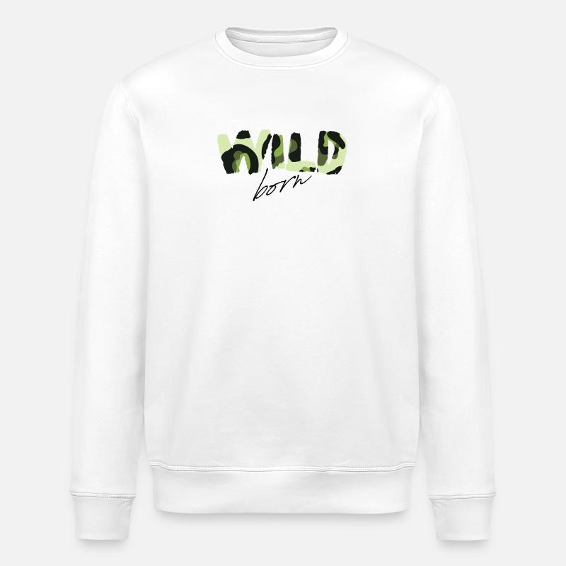 Camouflage Wild Born Texte Logo - Sweat bio ROLLER Stanley/Stella Unisexe - blanc