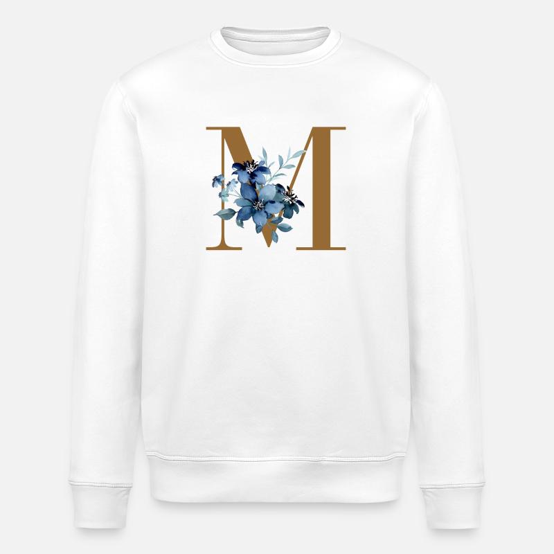 Monogram M with Blue Blossoms - Stanley/Stella ROLLER Unisex Organic Sweatshirt - white