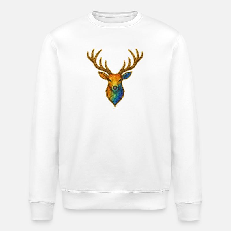 Rainbow deer with gold frame - Stanley/Stella ROLLER Unisex Organic Sweatshirt - white