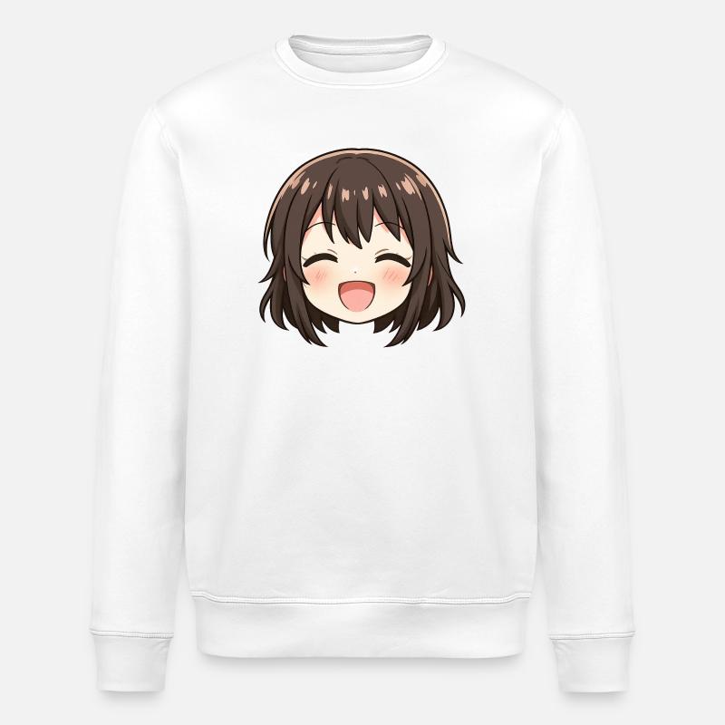 Chibi Visage Sourire Brune - Sweat bio ROLLER Stanley/Stella Unisexe - blanc