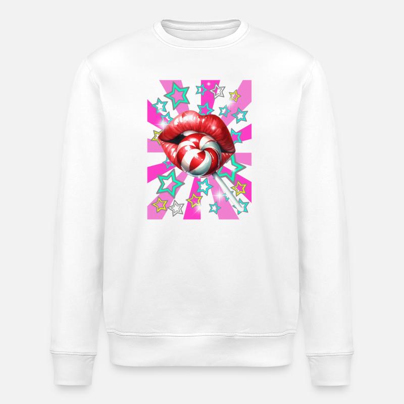 Retro Lollipop Lips Kissable Lips 60s - Stanley/Stella ROLLER Unisex Organic Sweatshirt - white