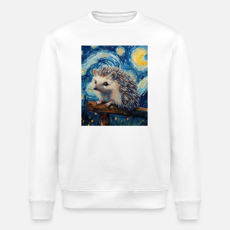 hérisson style Van Gogh nuit étoilée - Sweat bio ROLLER Stanley/Stella Unisexe - blanc