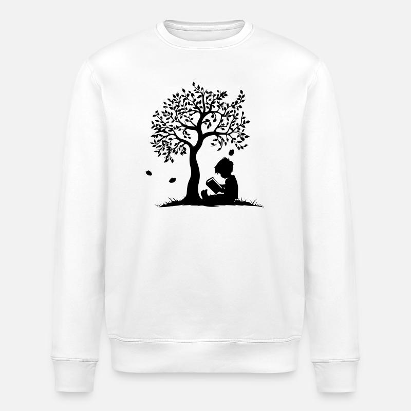 Child Reading Under Tree - Stanley/Stella ROLLER Unisex Organic Sweatshirt - white