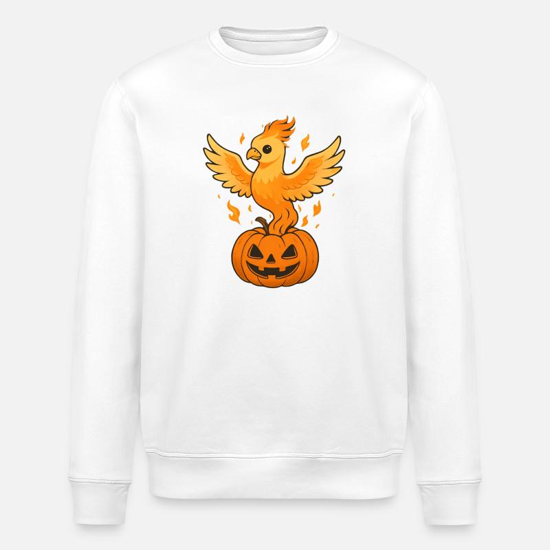 Fiery phoenix over pumpkin - Stanley/Stella ROLLER Unisex Organic Sweatshirt - white