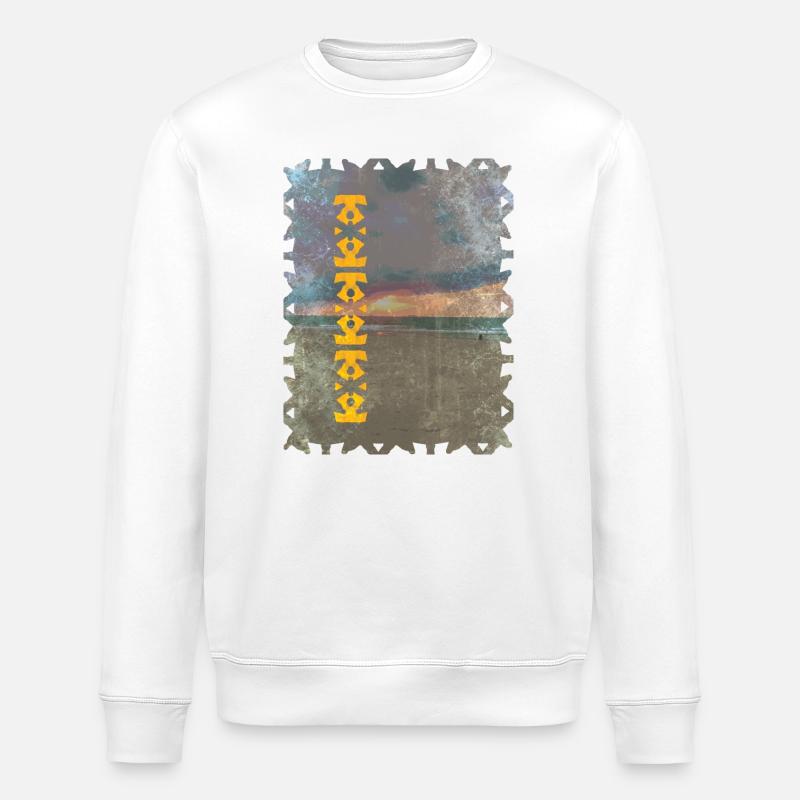 Gelbes Totem Muster am Strand - Stanley/Stella Unisex Bio-Sweatshirt ROLLER - Weiß