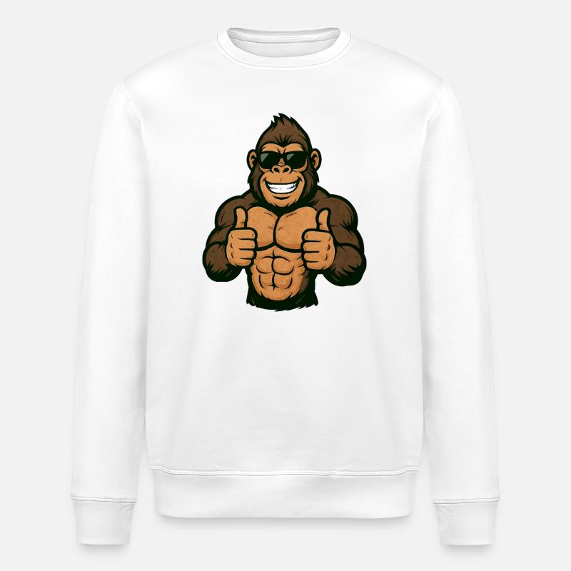 Gorilla Thumbs Up Retro - Stanley/Stella ROLLER Unisex Organic Sweatshirt - white