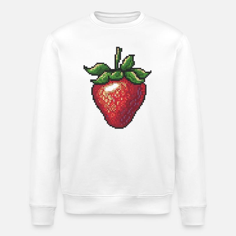 Erdbeere im Pixelstil - Stanley/Stella Unisex Bio-Sweatshirt ROLLER - Weiß