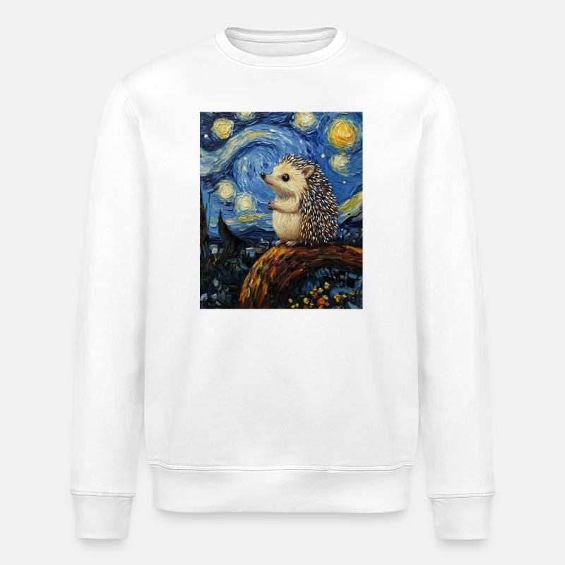 Igel Van Gogh Style Starry Night - Stanley/Stella Unisex Bio-Sweatshirt ROLLER - Weiß