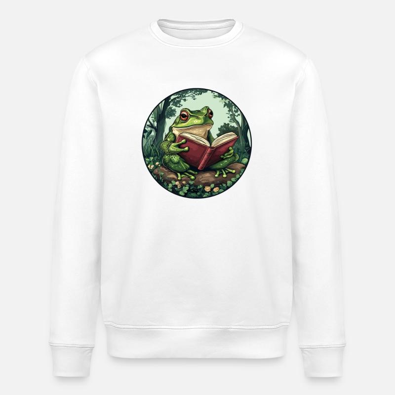 Frosch im Wald liest Buch - Stanley/Stella Unisex Bio-Sweatshirt ROLLER - Weiß