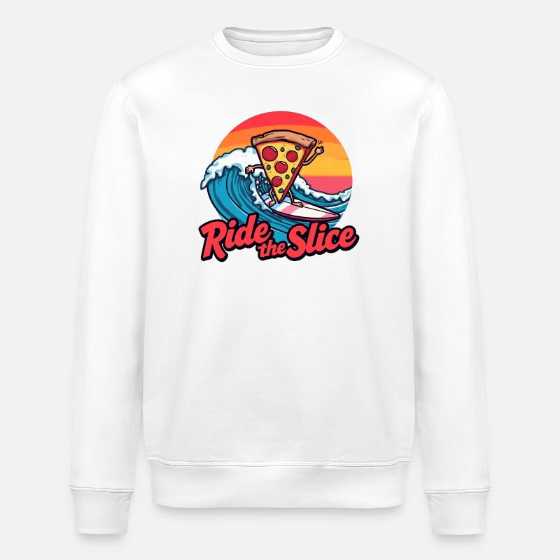 Ride the Slice – Surfing Pizza - Sweat bio ROLLER Stanley/Stella Unisexe - blanc