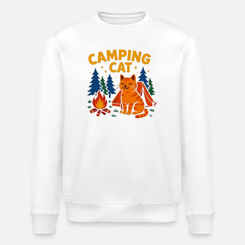 Campingkatze am Lagerfeuer - Stanley/Stella Unisex Bio-Sweatshirt ROLLER - Weiß