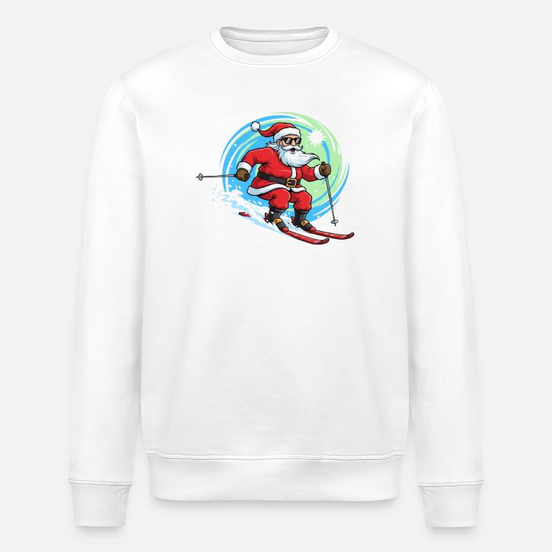 Christmas Man Skiing Winter Fun - Stanley/Stella ROLLER Unisex Organic Sweatshirt - white