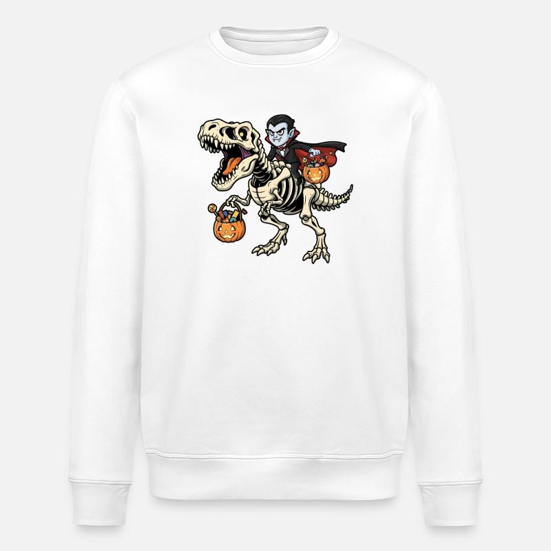 Vampire Riding Skeleton T-Rex Halloween Dinosaur - Stanley/Stella ROLLER Unisex Organic Sweatshirt - white