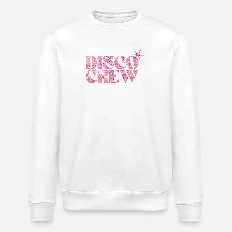 Disco Crew Pink Glitter Logo - Stanley/Stella ROLLER Unisex Organic Sweatshirt - white