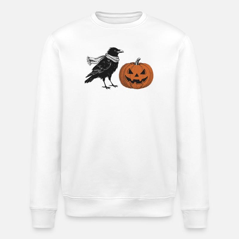 Krähe mit Halloween Kürbis - Stanley/Stella Unisex Bio-Sweatshirt ROLLER - Weiß