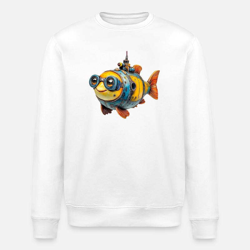Steampunkfisch mit Brille - Stanley/Stella Unisex Bio-Sweatshirt ROLLER - Weiß