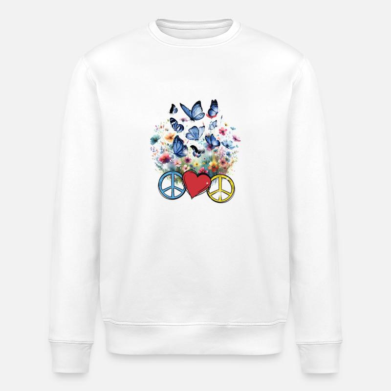 Peace Peacesymbol Herz Blumen - Stanley/Stella Unisex Bio-Sweatshirt ROLLER - Weiß