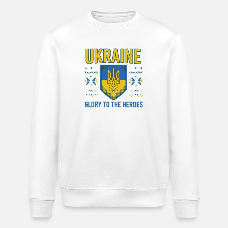 Ukraine Crest Glory Tee - Stanley/Stella ROLLER Unisex Organic Sweatshirt - white