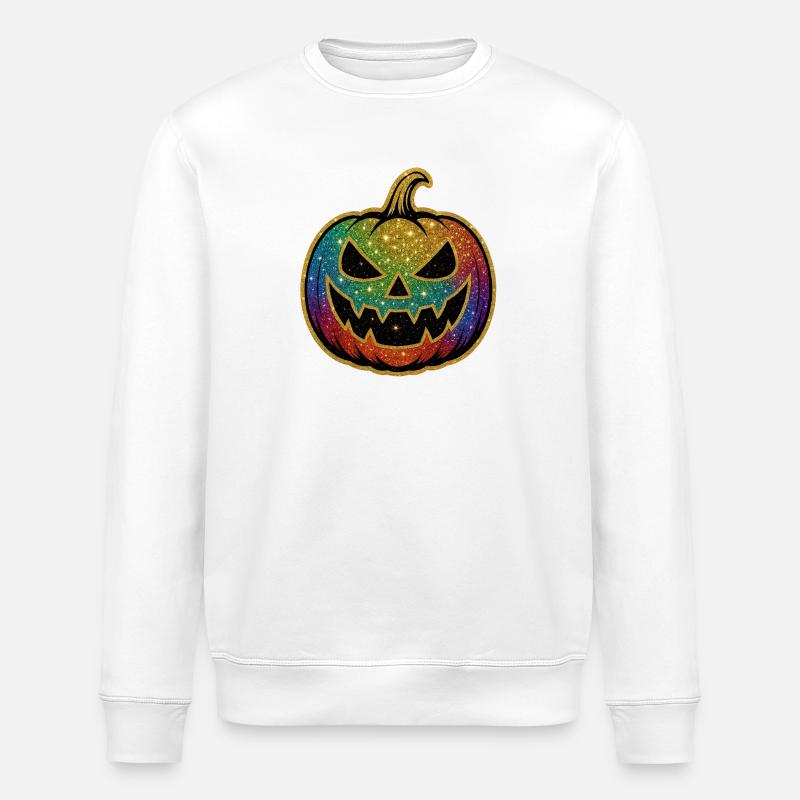 Rainbow Glitter Pumpkin - Stanley/Stella ROLLER Unisex Organic Sweatshirt - white