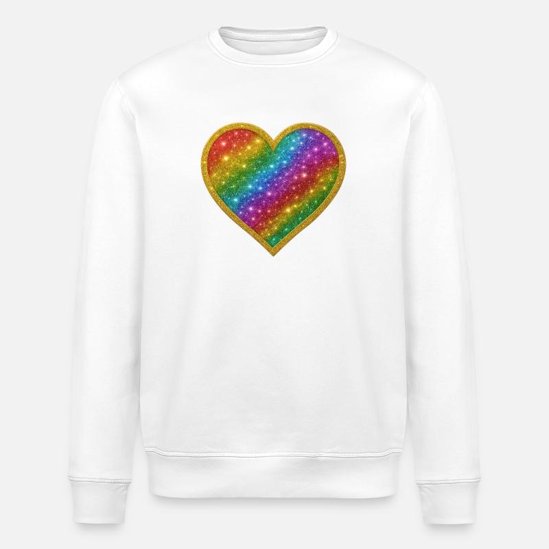 Regenbogenherz mit Goldrand - Stanley/Stella Unisex Bio-Sweatshirt ROLLER - Weiß