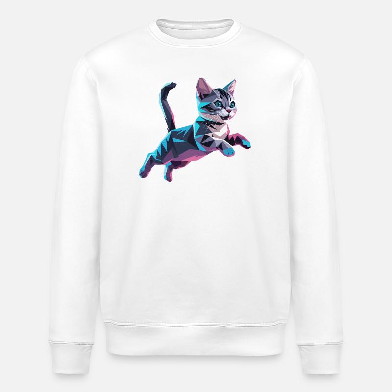 Kitten - Cool Low Poly Logo - Stanley/Stella ROLLER Unisex Organic Sweatshirt - white
