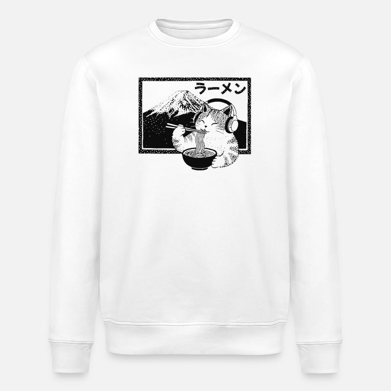 Ramen Kitten Mount Fuji - Stanley/Stella ROLLER Unisex Organic Sweatshirt - white