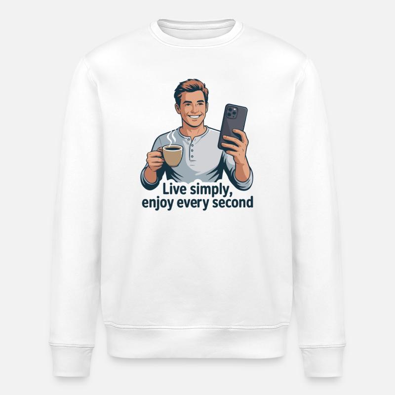 Live Einfach Kaffee Selfie Illustration - Stanley/Stella Unisex Bio-Sweatshirt ROLLER - Weiß