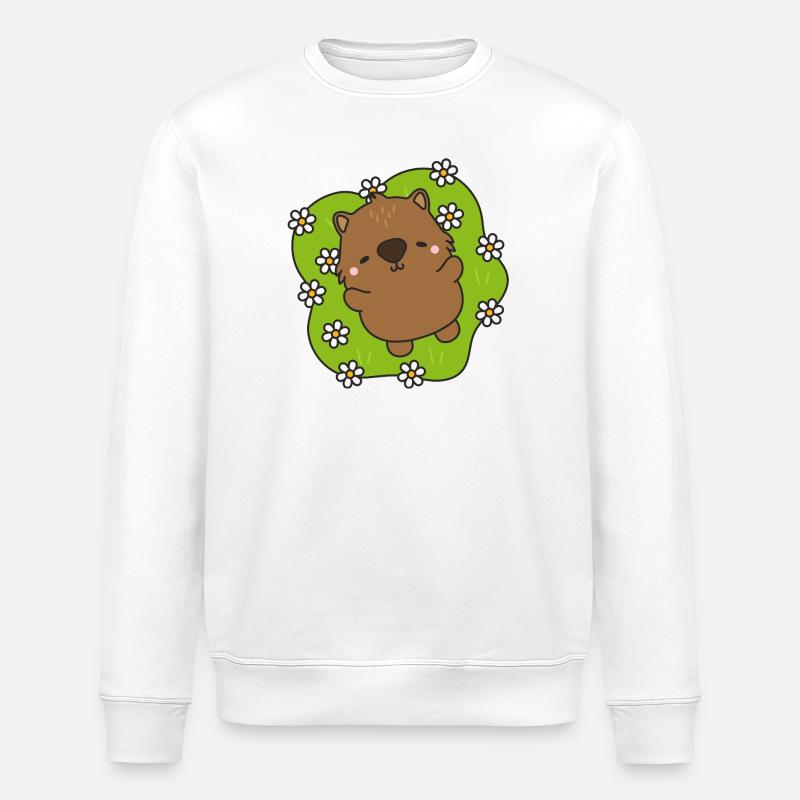 Niedlicher Biber mit floralem Herz - Stanley/Stella Unisex Bio-Sweatshirt ROLLER - Weiß