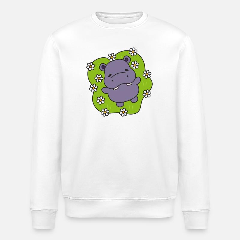 Hippo violet sur gazon fleuri - Sweat bio ROLLER Stanley/Stella Unisexe - blanc
