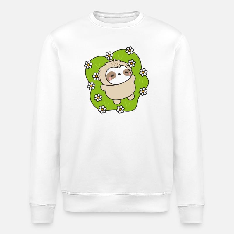 Faultier auf der Blumenwiese - Stanley/Stella Unisex Bio-Sweatshirt ROLLER - Weiß