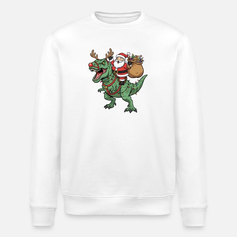 Weihnachtsmann reitet T-Rex Lustiger Weihnachtsdin - Stanley/Stella Unisex Bio-Sweatshirt ROLLER - Weiß