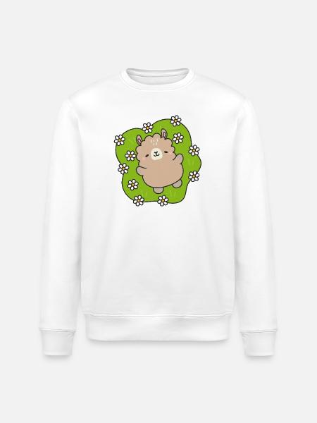 Glücklicher Bär im Blumengarten - Stanley/Stella Unisex Bio-Sweatshirt ROLLER - Weiß