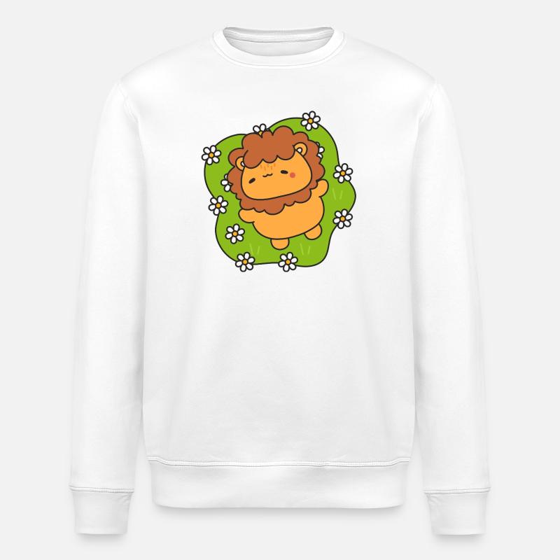 Lionceau joyeux sur gazon fleuri - Sweat bio ROLLER Stanley/Stella Unisexe - blanc