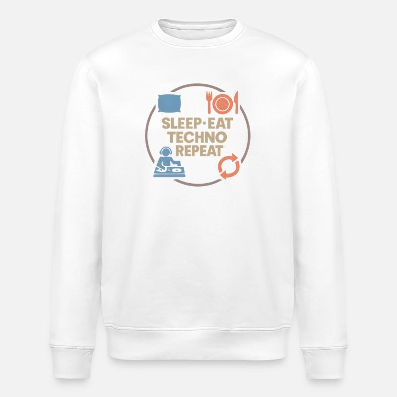 Humour techno – Sommeil · Manger · Techno · Répéter - Sweat bio ROLLER Stanley/Stella Unisexe - blanc