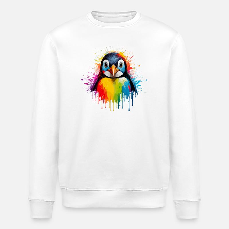 Rainbow Penguin Splash Art - Stanley/Stella ROLLER Unisex Organic Sweatshirt - white