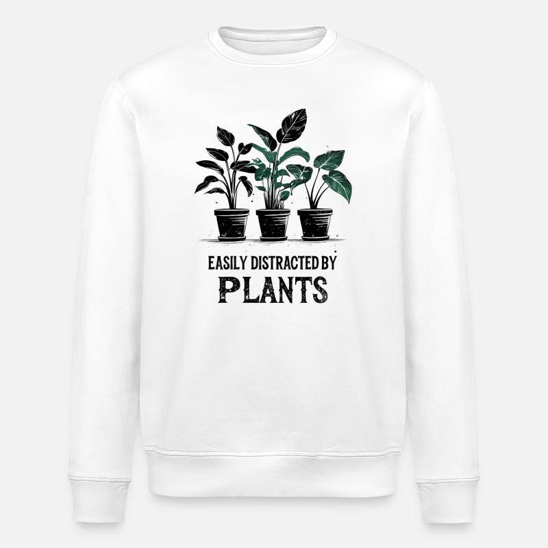 Easily Distracted by Plants - Stanley/Stella ROLLER Unisex Organic Sweatshirt - white
