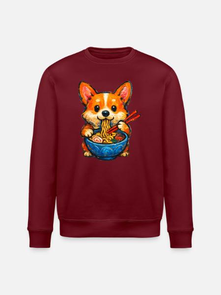 Corgi Eats Ramen Noodles - Stanley/Stella ROLLER Unisex Organic Sweatshirt - white