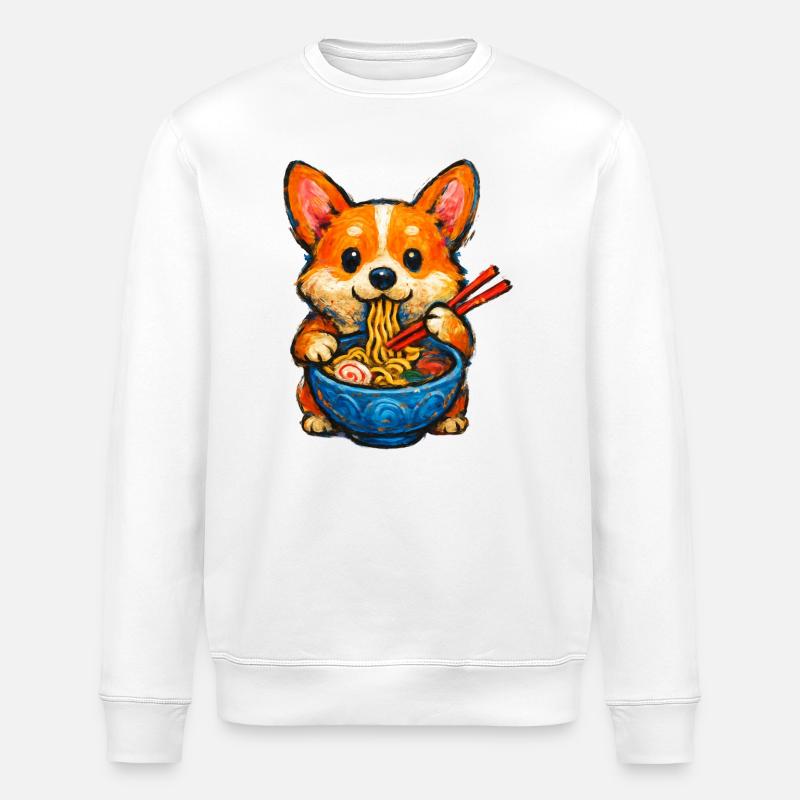 Corgi Isst Ramen-Nudeln - Stanley/Stella Unisex Bio-Sweatshirt ROLLER - Weiß