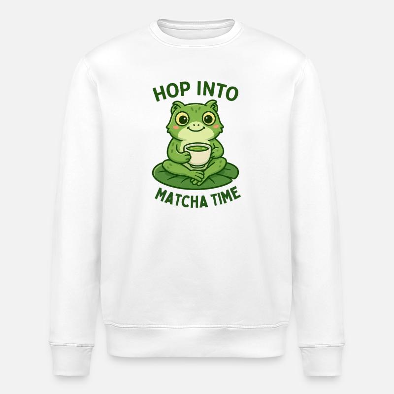 Matcha Frog Tea Time Motif Petit-déjeuner - Sweat bio ROLLER Stanley/Stella Unisexe - blanc