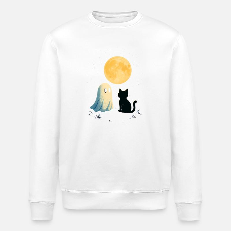 Moonlit Night Ghosts Cat - Stanley/Stella ROLLER Unisex Organic Sweatshirt - white