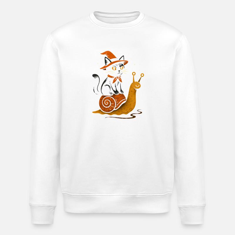 Chat sorcière sur escargot - Sweat bio ROLLER Stanley/Stella Unisexe - blanc