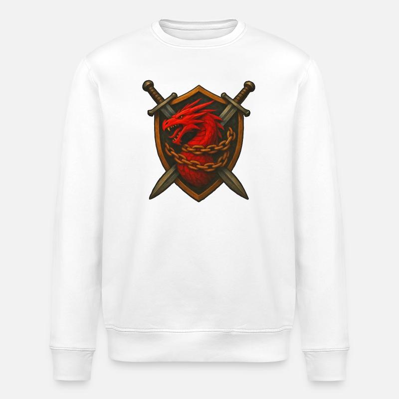 Red Dragon on Shield with Chains - Stanley/Stella ROLLER Unisex Organic Sweatshirt - white