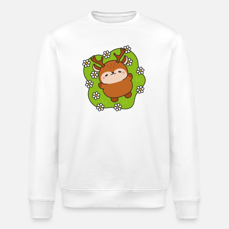 Fröhliches Reh zwischen Gänseblümchen - Stanley/Stella Unisex Bio-Sweatshirt ROLLER - Weiß