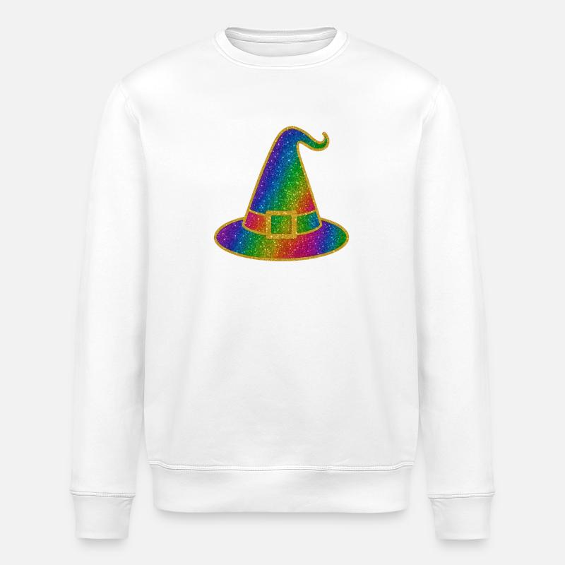 Halloween Rainbow Glitter Witch Hat - Stanley/Stella ROLLER Unisex Organic Sweatshirt - white