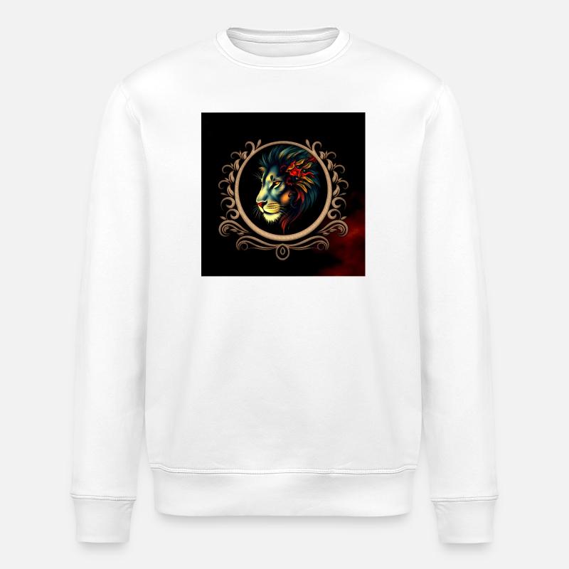 Bunter Löwe im Zierrahmen - Stanley/Stella Unisex Bio-Sweatshirt ROLLER - Weiß