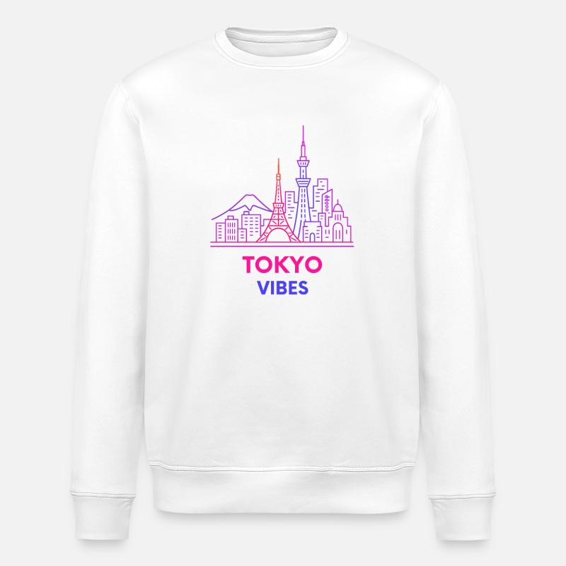 Tokyo Vibes Neon Skyline - Sweat bio ROLLER Stanley/Stella Unisexe - blanc